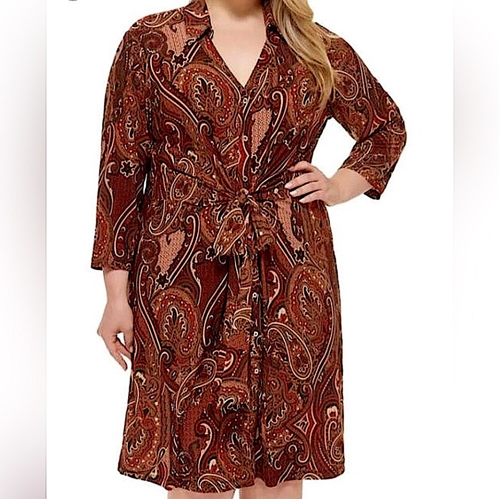 Tommy Hilfiger-Paisley Button-Down Shirt-Dress Size 20W